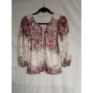 Ember Small Womens Lined Blouse Top Floral Sheer Milkmaid